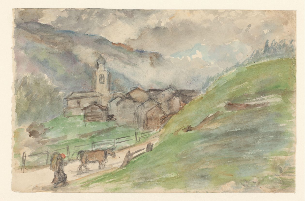 Bjerglandsby med kirke af Jozef Israëls