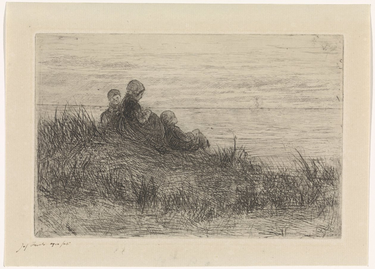 Klitlandskab med mor og børn af Jozef Israëls (signed by artist)