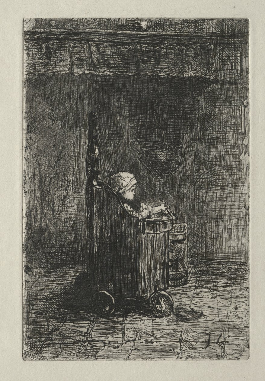 Baby i sin stol. af Jozef Israëls