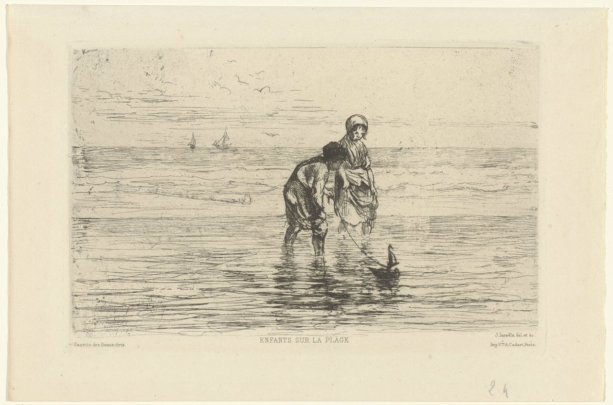 Børn leger med en båd på stranden Enfants sur la plage (titel på objekt) af Jozef Israëls