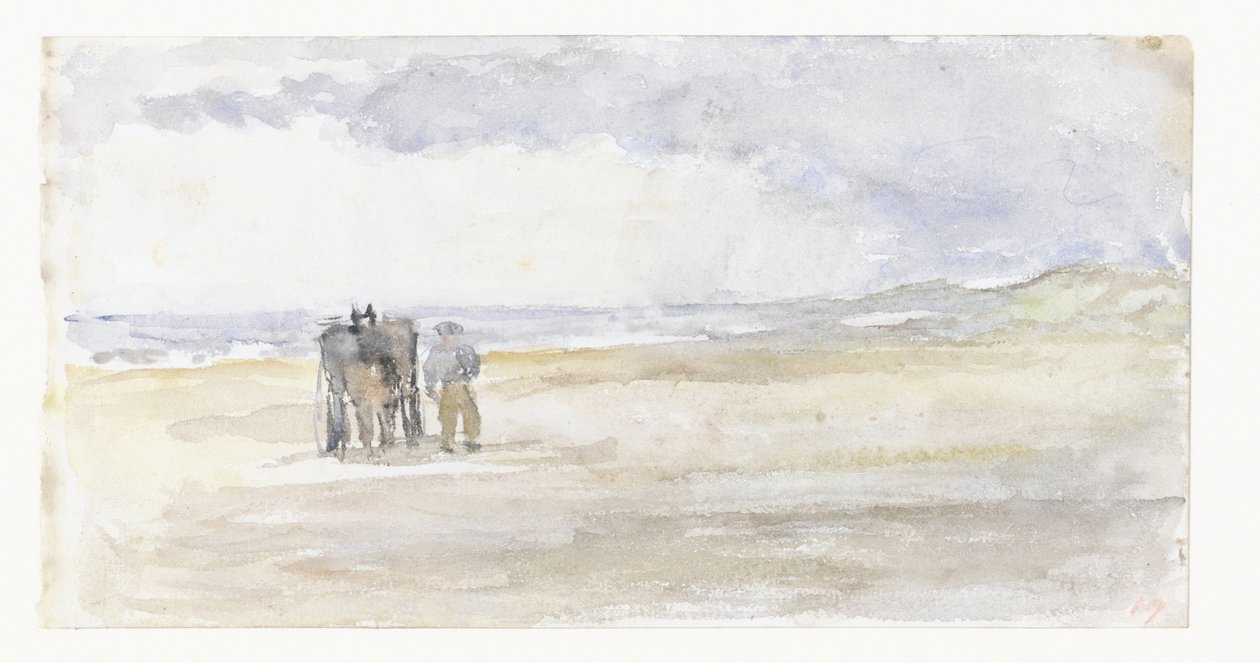 Mand med hest og vogn på stranden af Jozef Israëls
