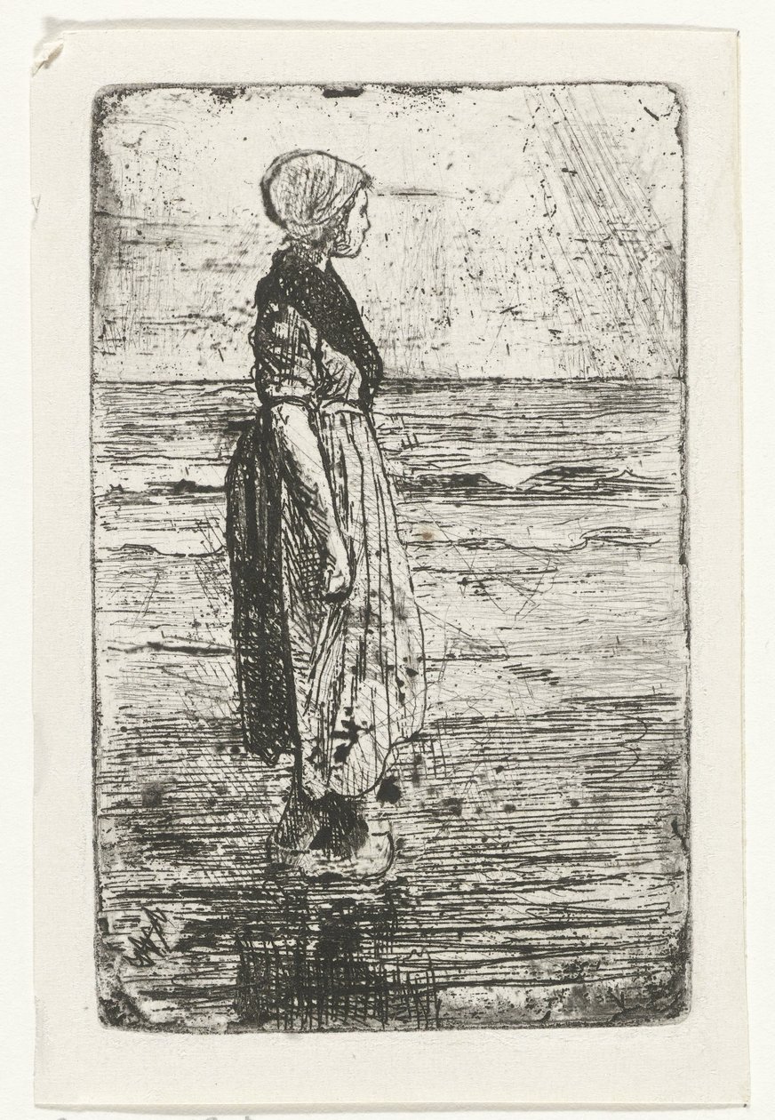 Stående kvinde på stranden af Jozef Israëls