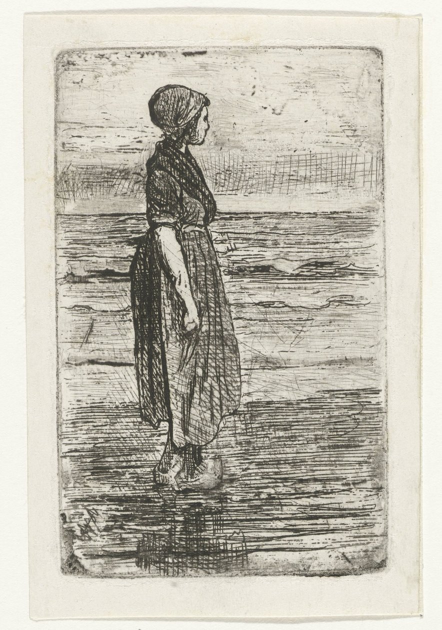 Stående kvinde på stranden af Jozef Israëls