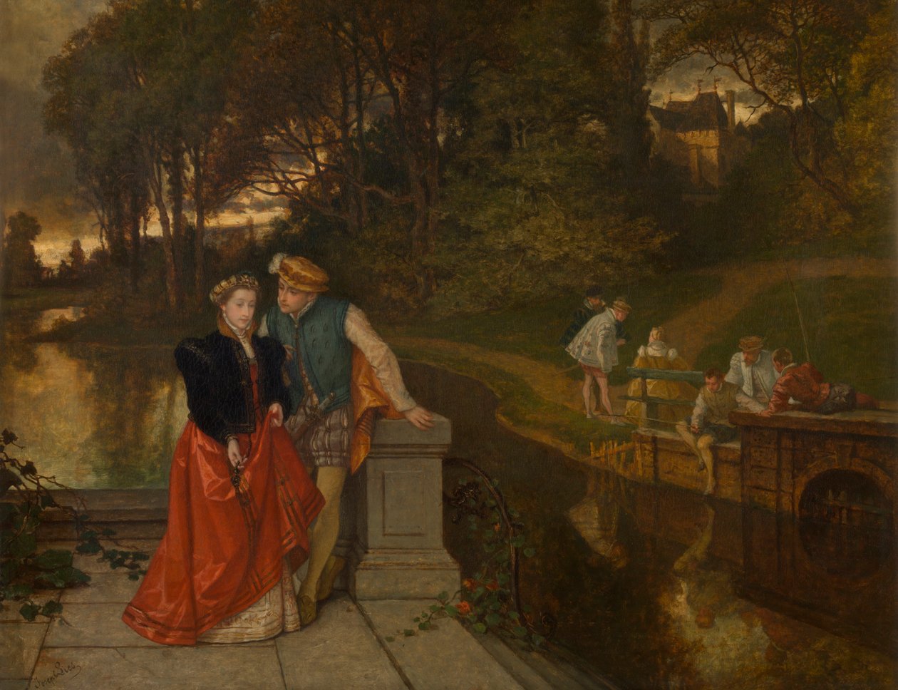 Lovers in the Park (olie på panel) af Jozef Lies