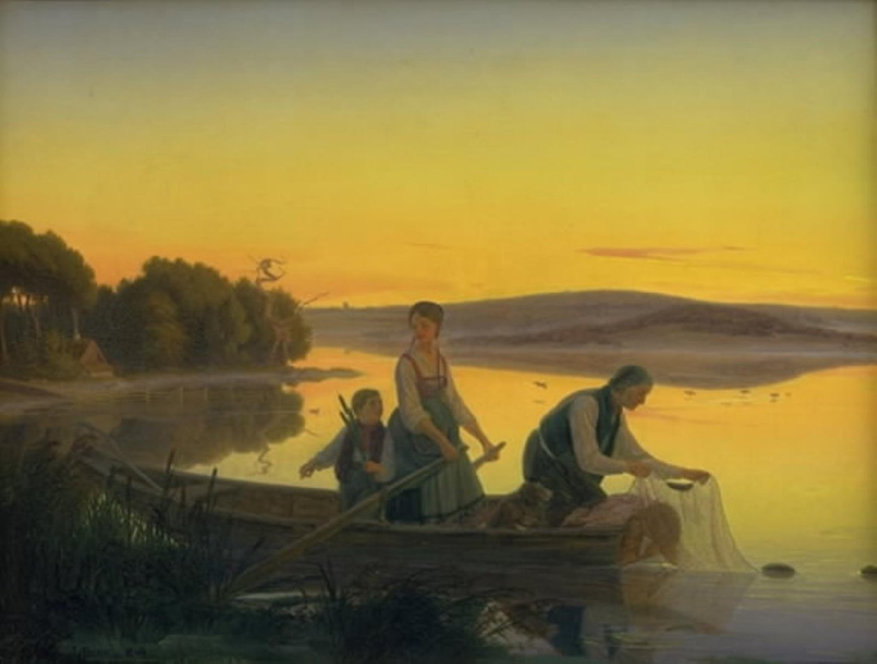 En gammel fisker der om aftenen sætter sine garn ud af Jørgen V. Sonne