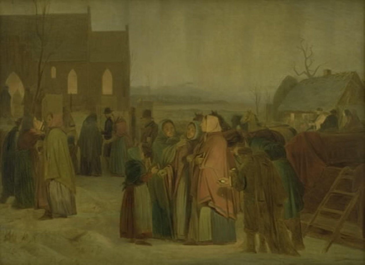 Bønder udenfor Kirken en Julemorgen af Jørgen V. Sonne