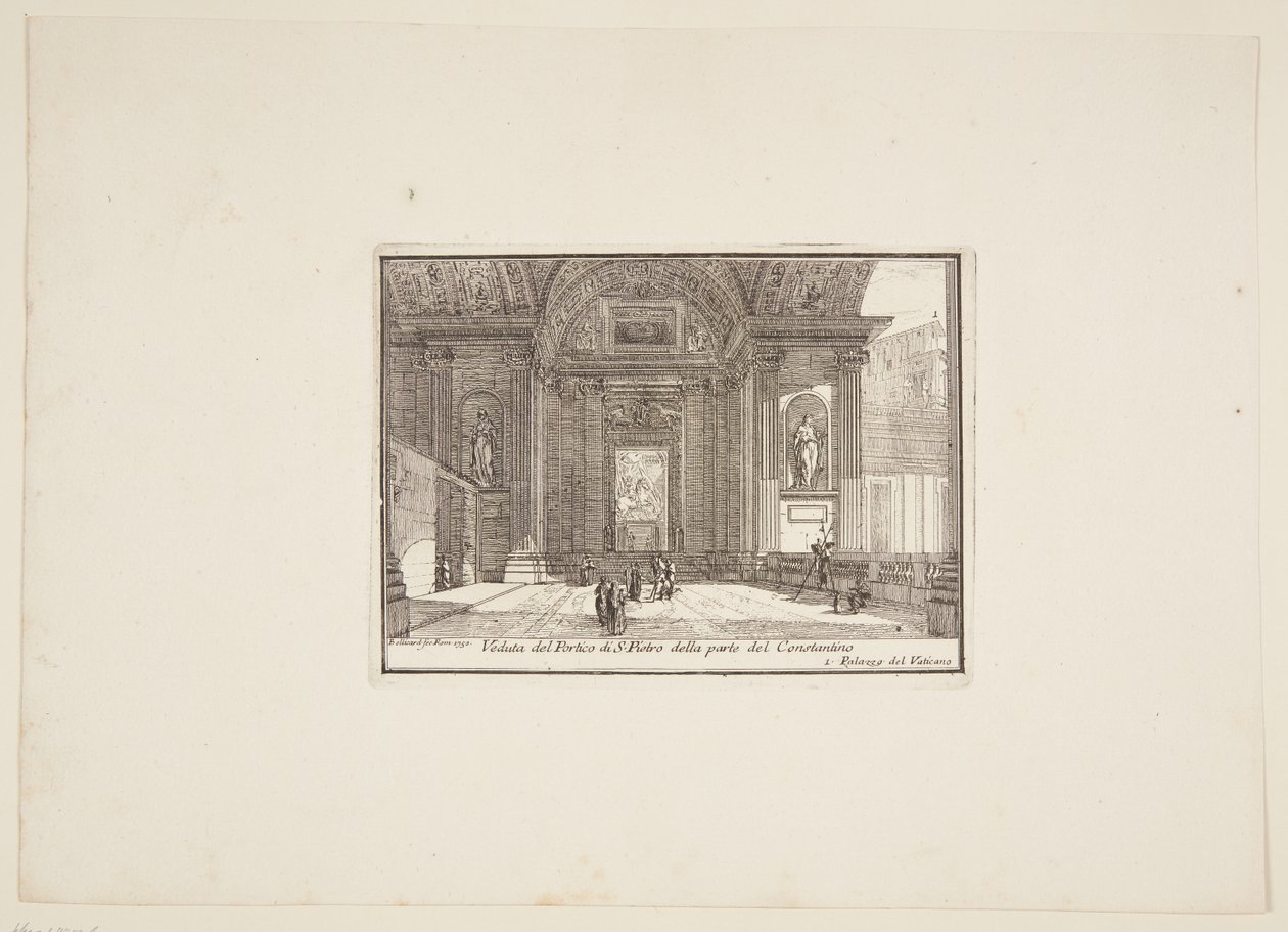 Udsigt over Portico of S. Pietro fra den del af Constantino. 1. Vatikanets palads af Jérôme Charles Bellicard