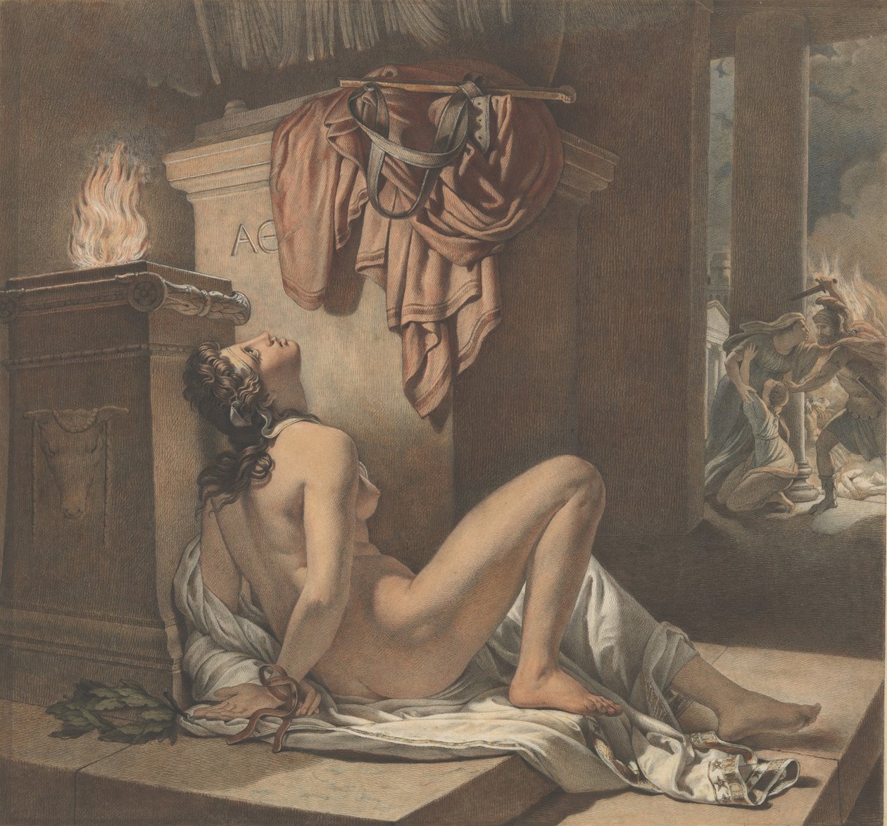Cassandra bønfalder Athena om hævn mod Ajax, 1795-1838. af Jérome Martin Langlois the Younger
