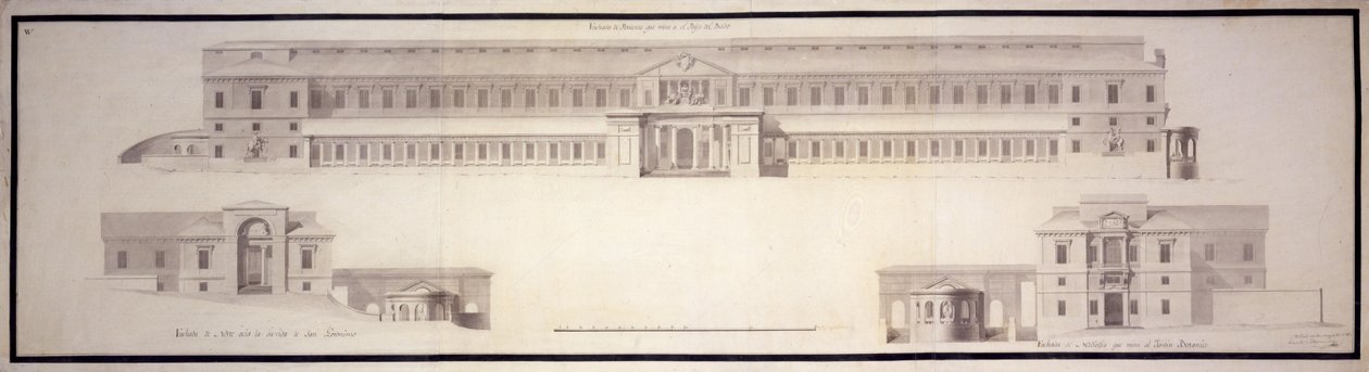 Naturhistorisk kabinet, i dag Prado -museet. Højde af hoved- og sidefacader (heller ikke ... af Juan de Villanueva