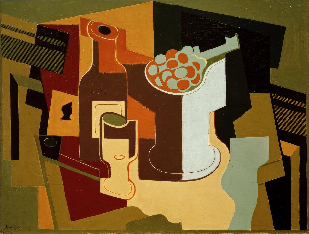 Flaske og frugtskål af Juan Gris