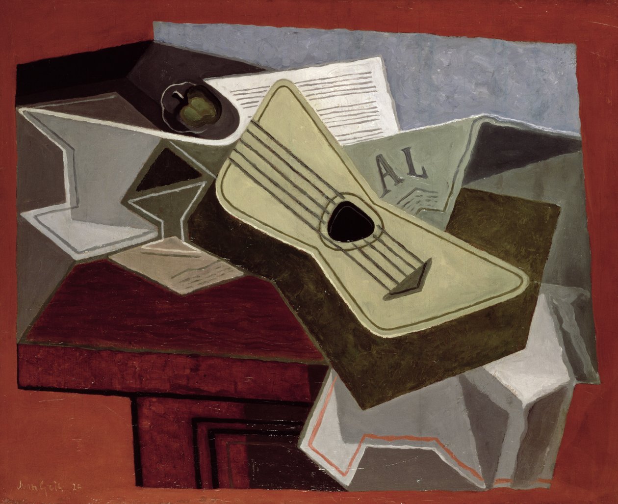 Guitar og avis, 1925 af Juan Gris
