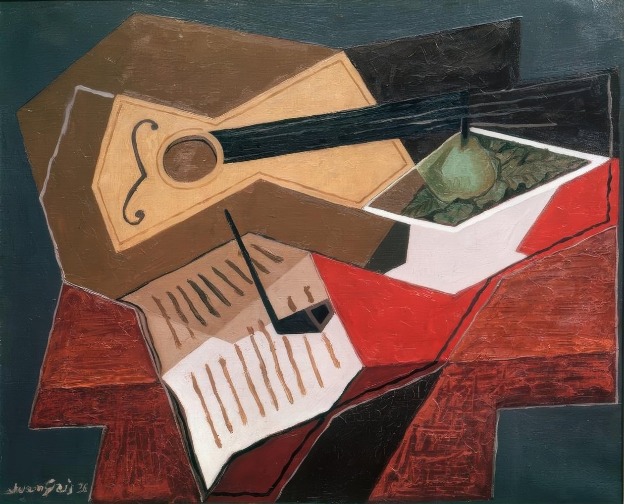 Guitar og frugtskål af Juan Gris