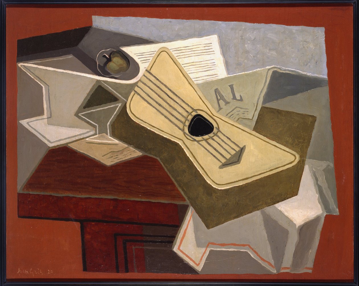 Guitar og avis af Juan Gris