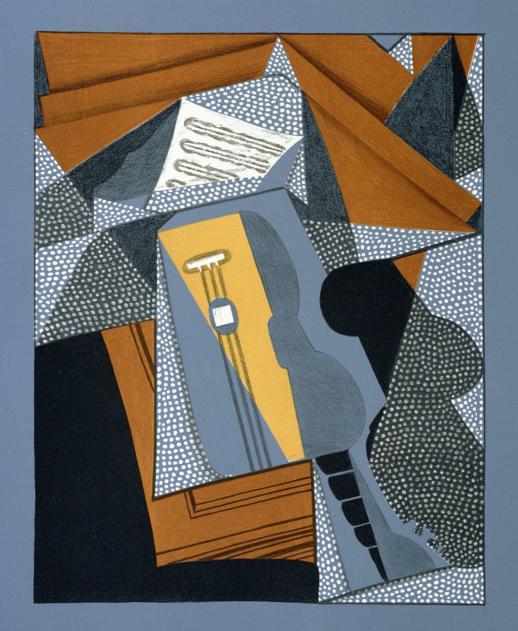 Guitaren, illustration til digtet "Au soleil du plafond", af Pierre Reverdy (1889-1960) 1955 af Juan Gris
