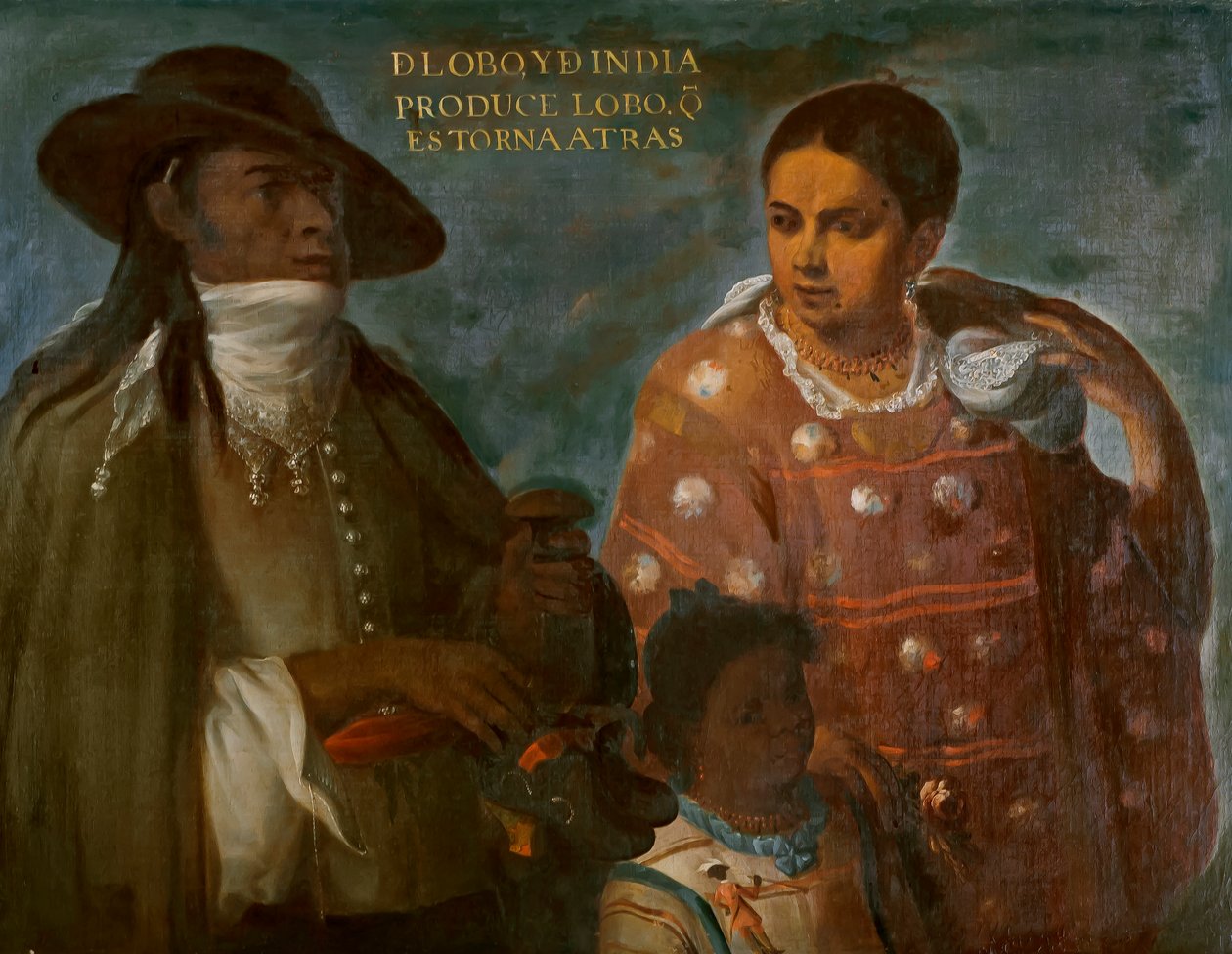 Ulv og indianer producerer en ulve, der vender tilbage baglæns, ca. 1715 af Juan Rodríguez Juárez