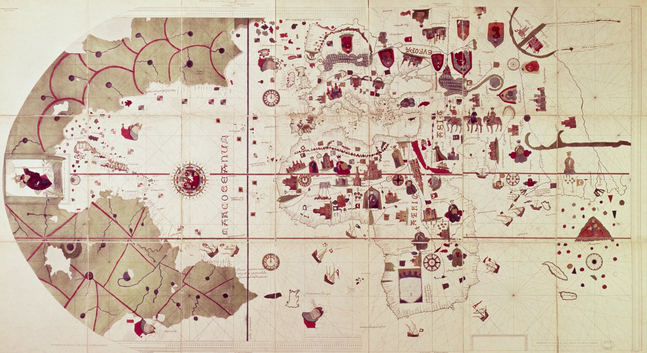 Kort over den gamle og den nye verden, ca. 1500 af Juan de la Cosa