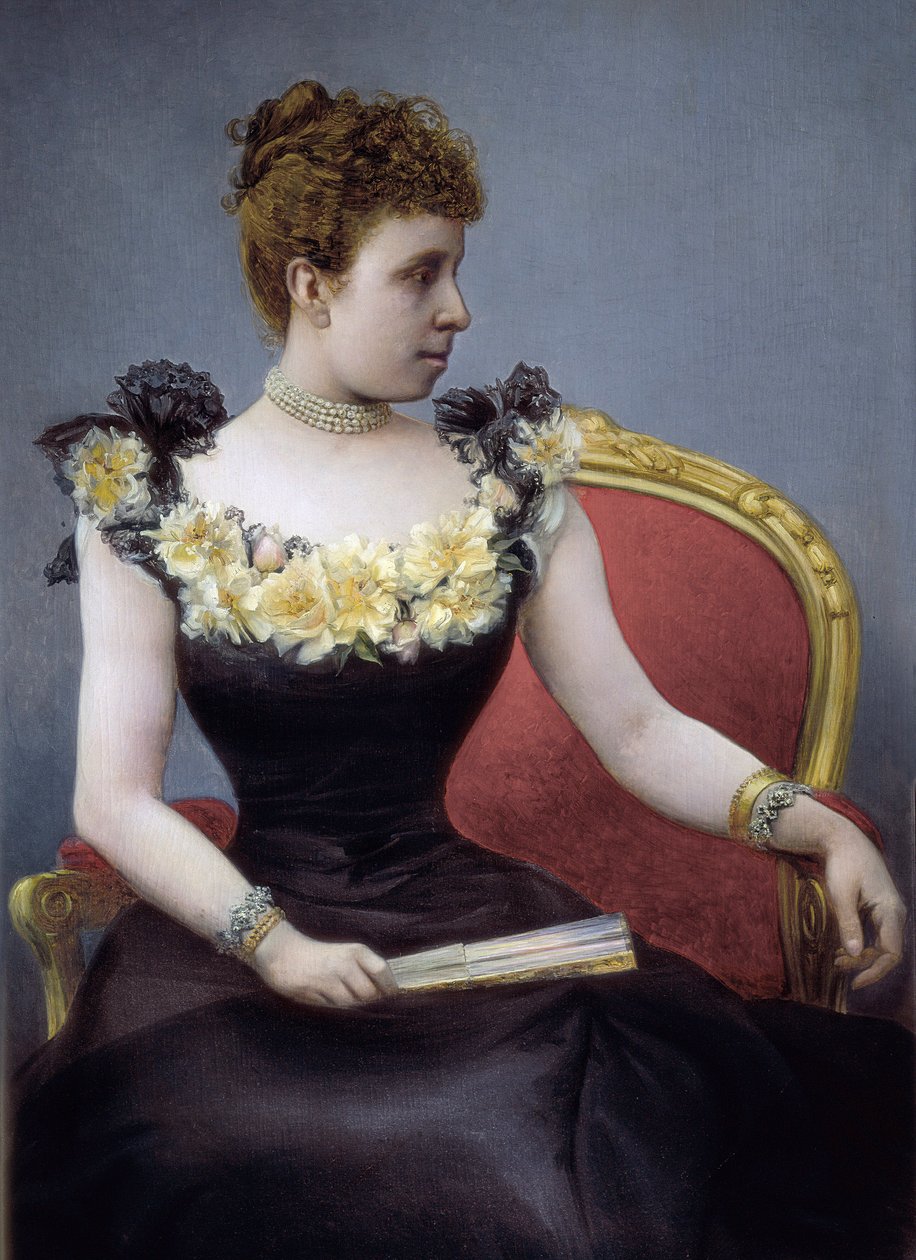 Portræt af Maria Cristina af Teschen, kendt som Maria Cristina af Habsburg (1858-1929), ærkehertuginde af Østrig, hustru til Alfonso XII, slutningen af det 19.-begyndelsen af det 20. århundrede (maleri) af Juan Aldaz Y Sancho
