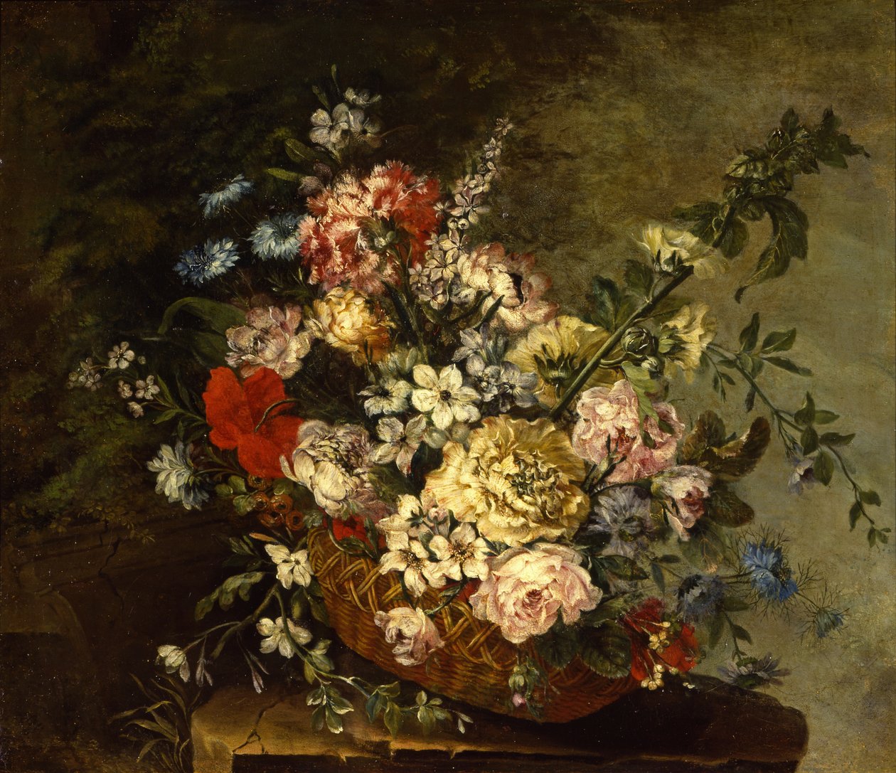 Stilleben med blomster i en kurv, ca. 1780-1790 af Juan Bautista Romero