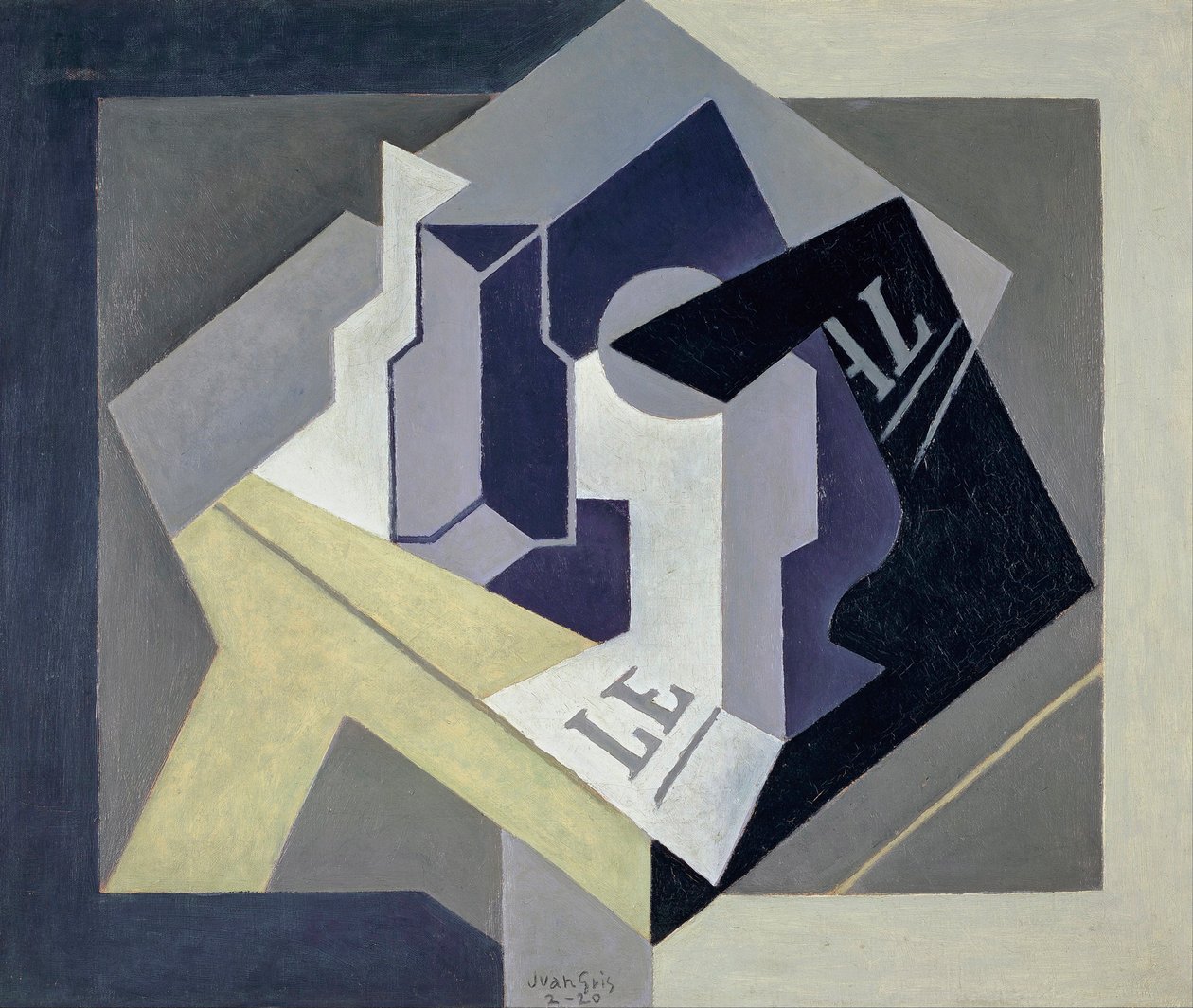 ""Coupe de fruit et journal"" (Frugtskål og avis) Maleri af Juan Gris (1887-1927) - 1920 - Olie på lærred - Real Academia de Bellas Artes de San Fernando, Madrid af Juan Gris