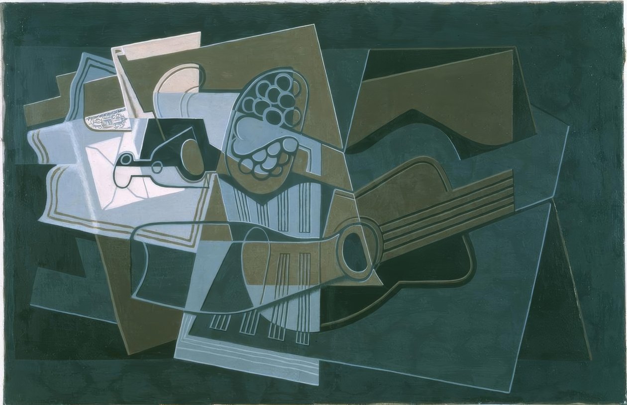 Guitar og flaske af Juan Gris
