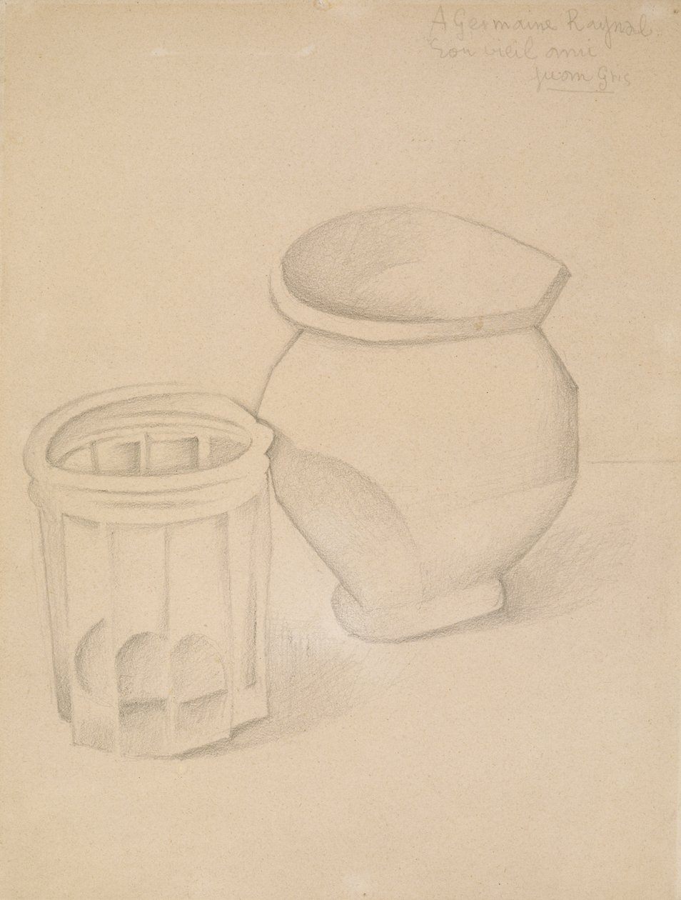 Glas og vase, ca. 1911 (grafit på vævet papir) af Juan Gris