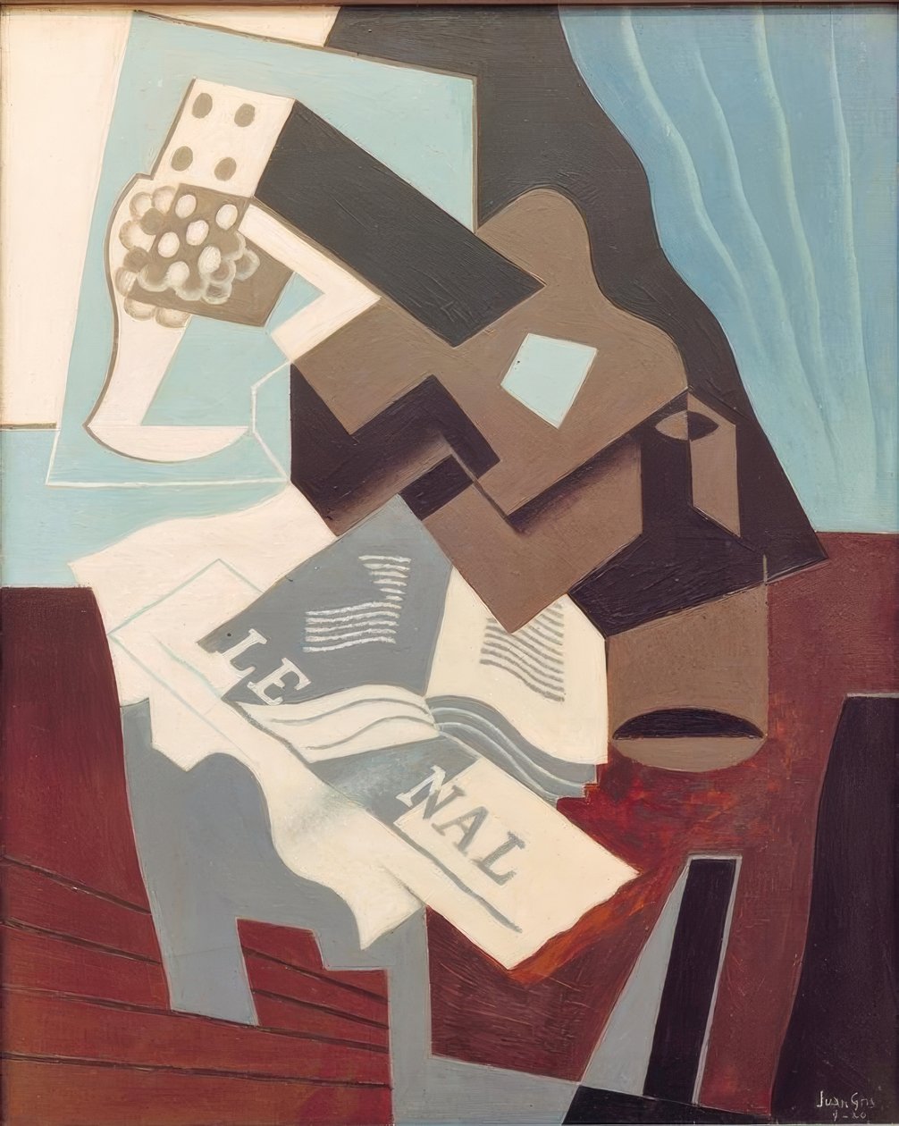 Guitar, bog og avis af Juan Gris
