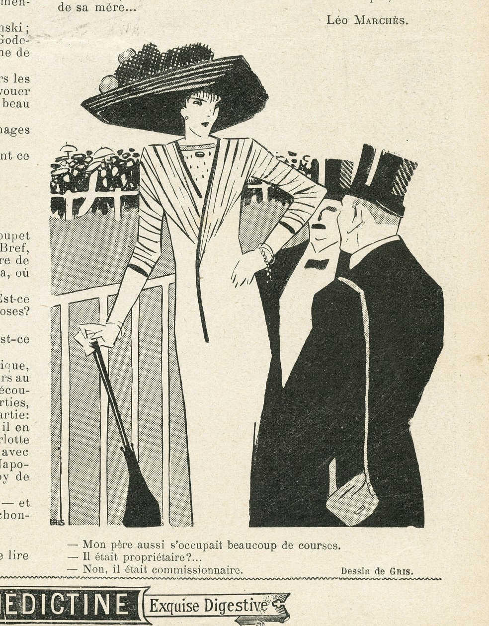 Illustration af J Gris (1887-1927) i Le Lire, 02/10/09 - Mode, Hat, Life of the Rich, Hippisme - Kvinder af Juan Gris