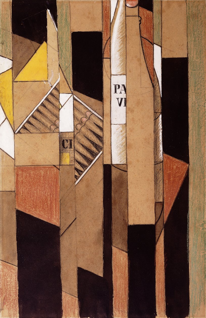 Stilleben med flaske og cigarer; Stilleben med flaske og cigarer, 1912 af Juan Gris
