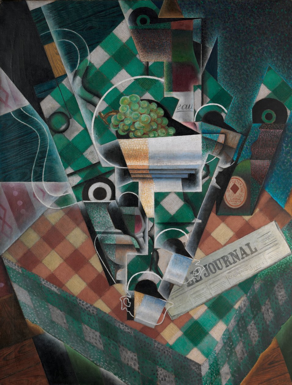 Stilleben med ternet dug, 1915 af Juan Gris