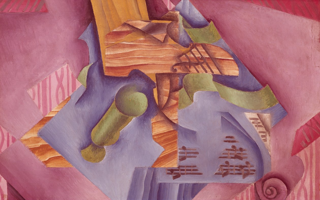 Stilleben med violin og glas af Juan Gris (1887-1927), olie på lærred, 46x73 cm af Juan Gris