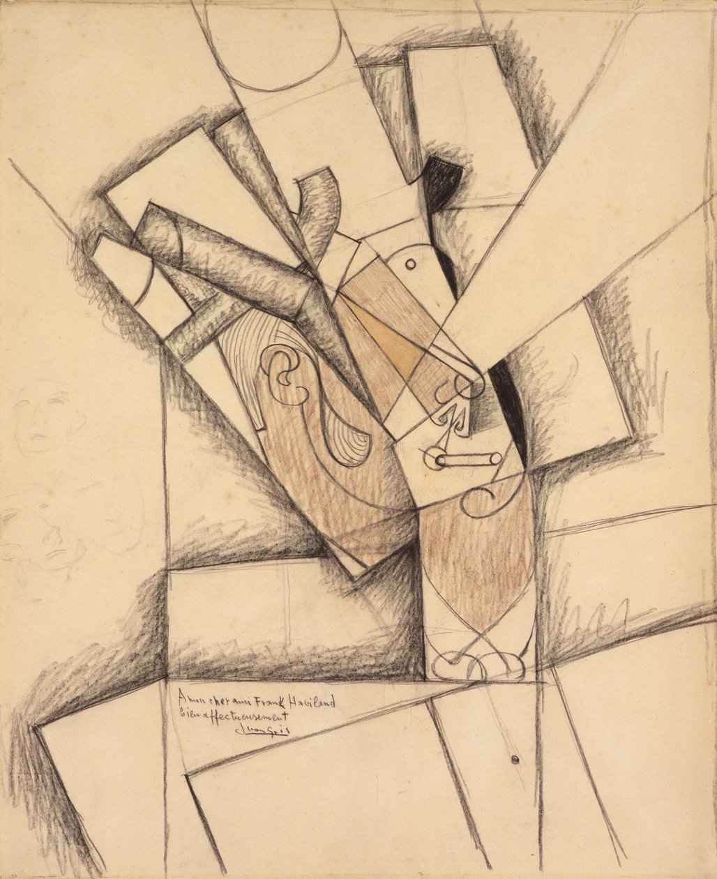 The Smoker, 1913 (trækul, farvekridt og vask på papir) af Juan Gris