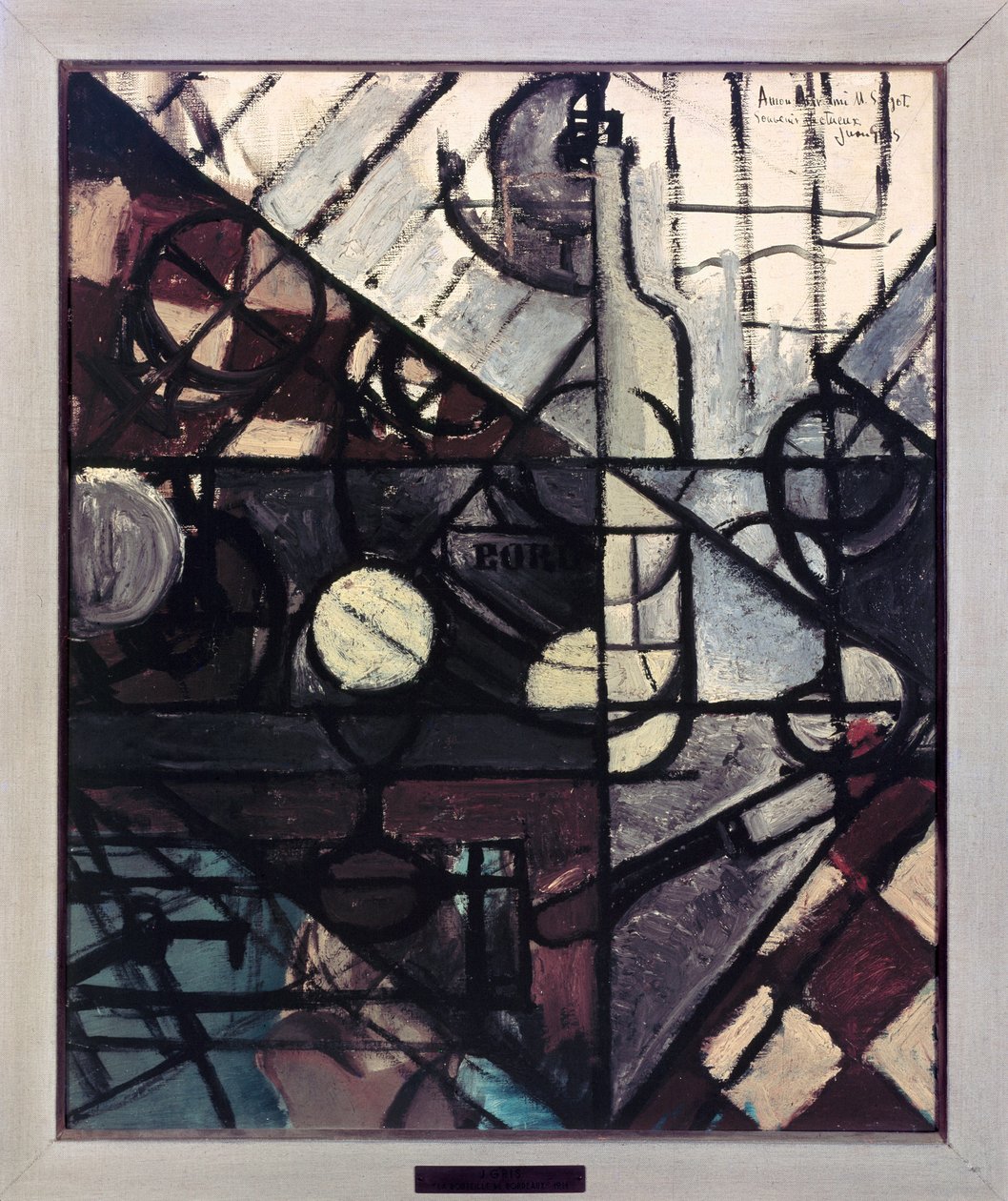 Flasken Bordeaux (olie på lærred, 20. århundrede) af Juan Gris