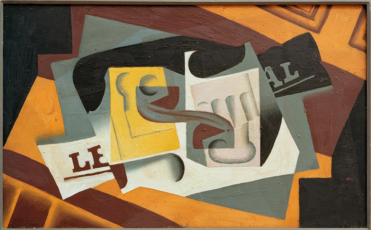 Glas og avis af Juan Gris