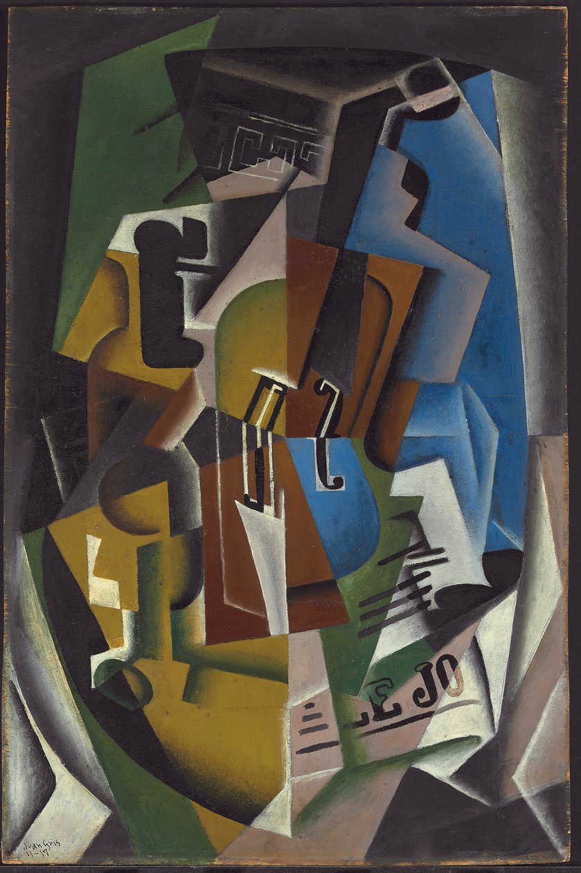 Violin og Avis; Violon et tidsskrift, 1917 af Juan Gris