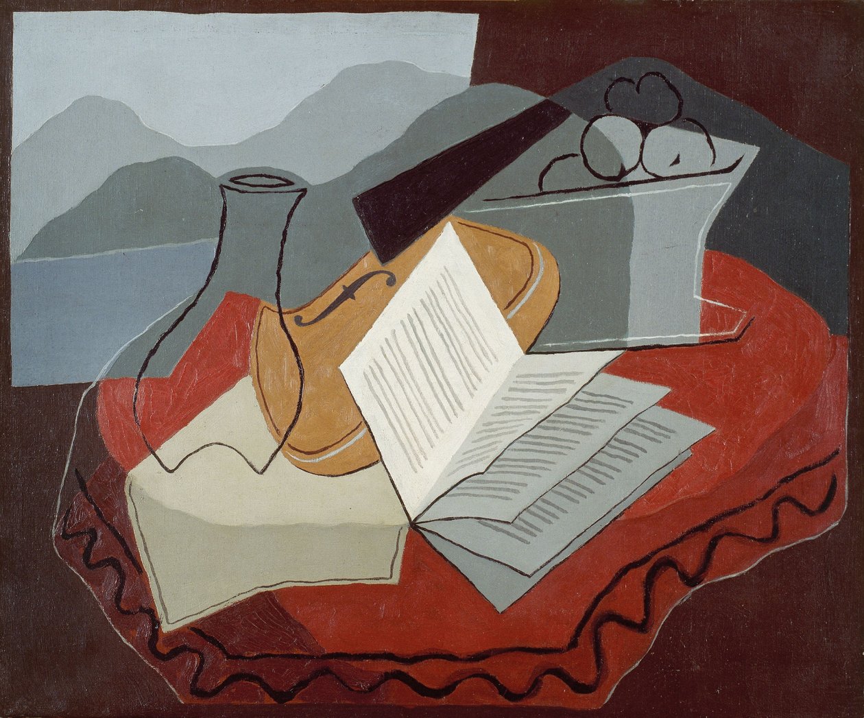 Violin foran et åbent vindue af Juan Gris