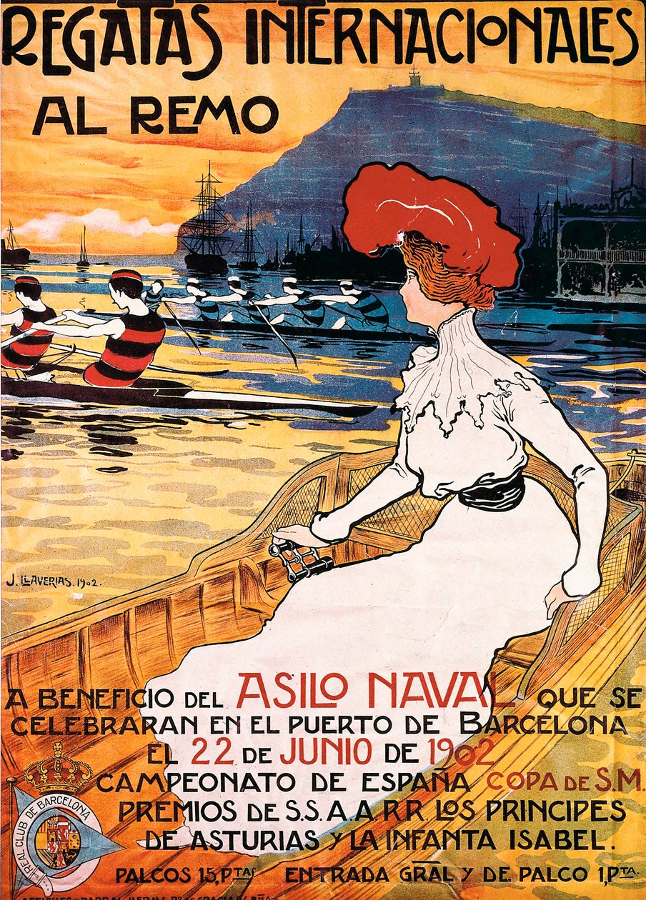 Plakat til en sportsbegivenhed ""International Roing Regatta"", illustration af Joan Llaverias i Labro (1865-1938). 22/06/1902. DR af Juan Llaverias Llabro