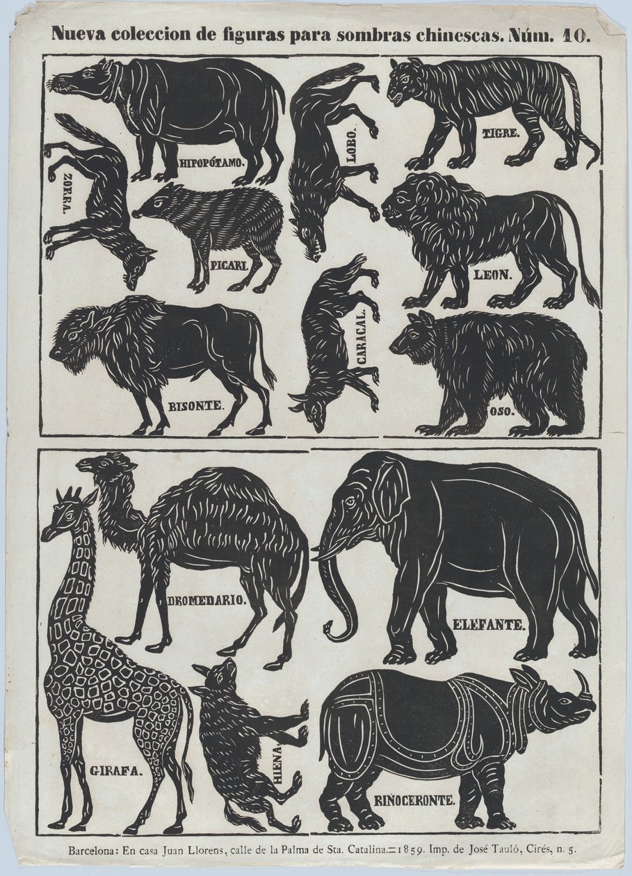 Ark 10 med figurer til kinesiske skyggedukker, 1859. af Juan Llorens