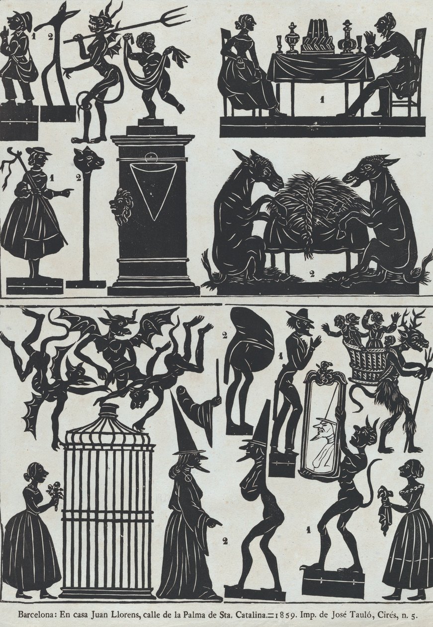 Ark 11 med figurer til kinesiske skyggedukker, 1859. af Juan Llorens