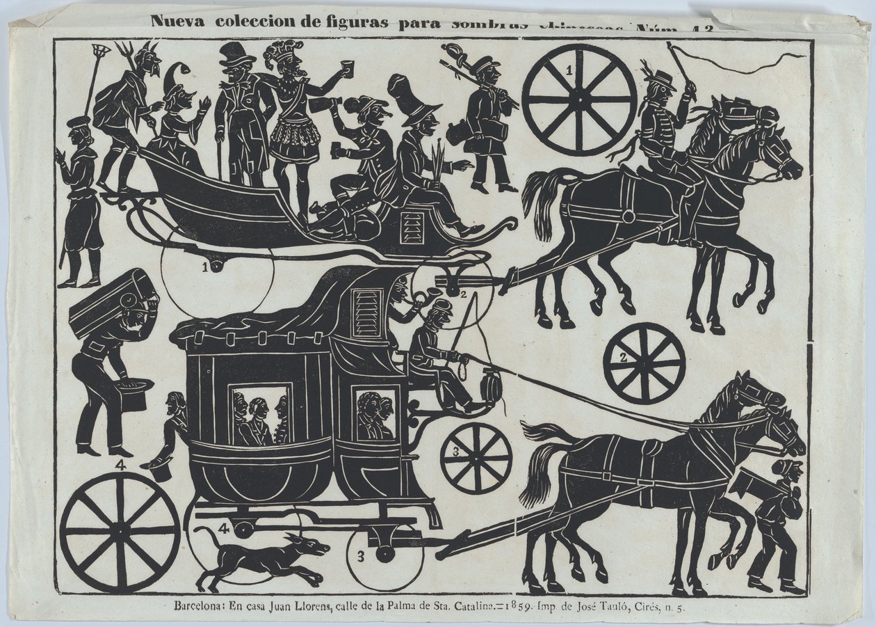 Ark 13 med figurer til kinesiske skyggedukker, 1859. af Juan Llorens