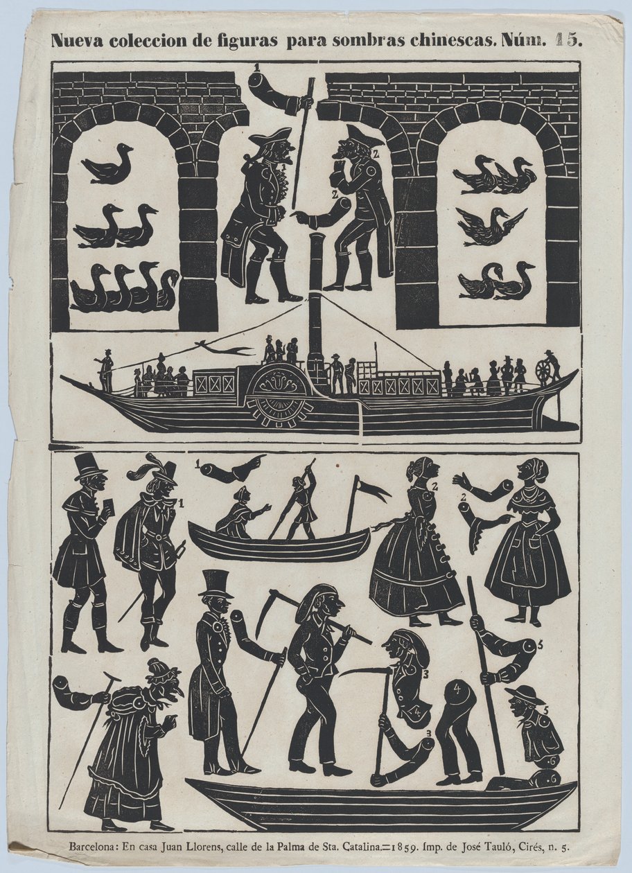 Ark 15 med figurer til kinesiske skyggedukker, 1859. af Juan Llorens