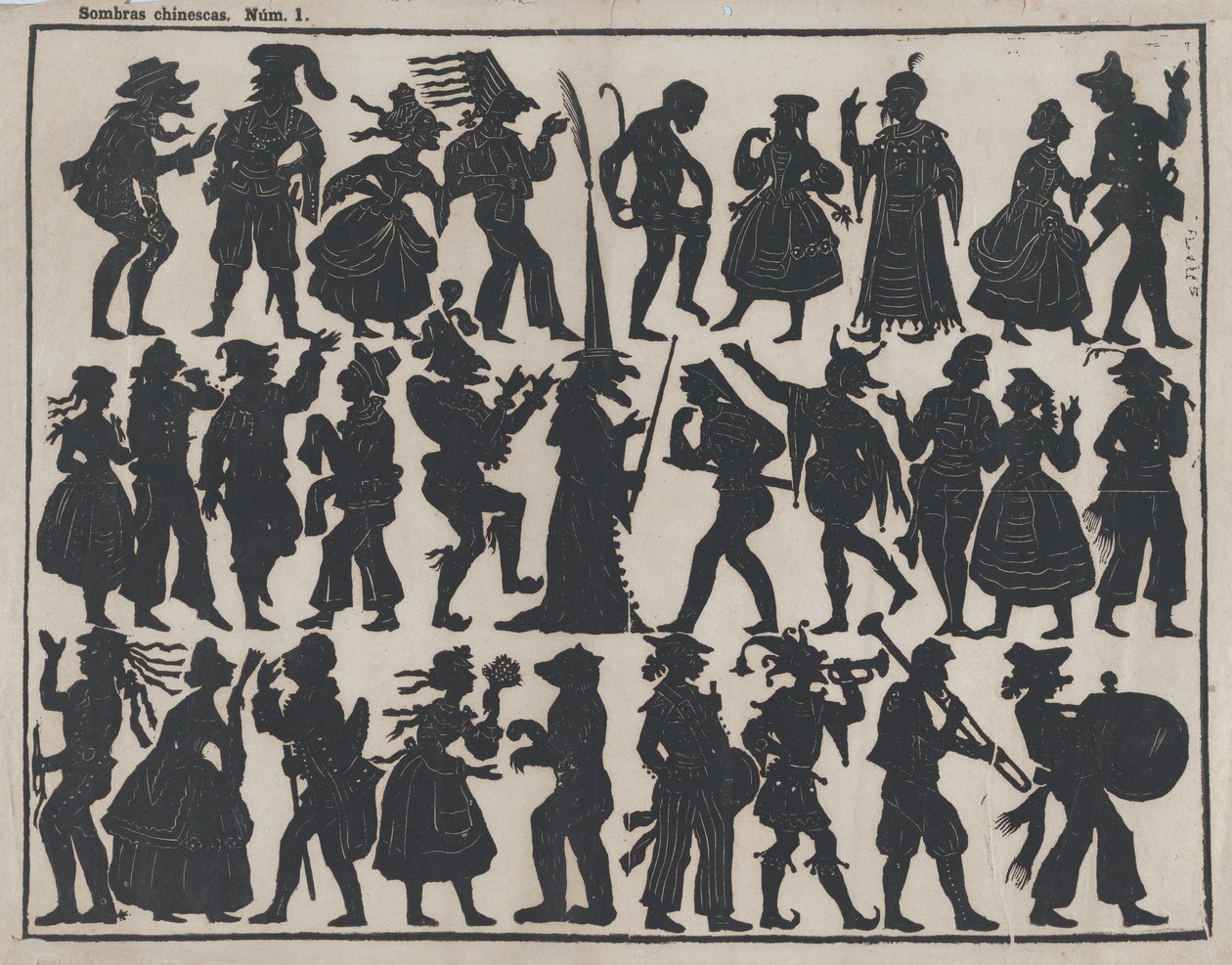 Ark 1 med figurer til kinesiske skyggedukker, ca. 1850-70. af Juan Llorens