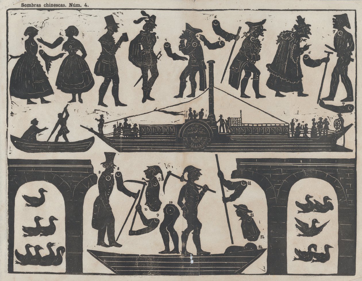 Ark 4 med figurer til kinesiske skyggedukker, ca. 1850-70. af Juan Llorens
