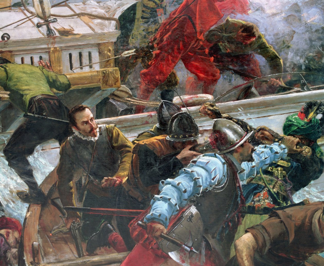Slaget ved Lepanto i 1571, detalje af soldater af Juan Luna y Novicio