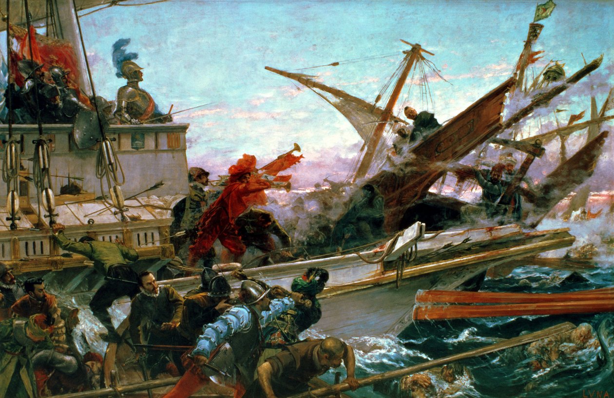 Søslaget ved Lepanto, ført af Don John af Østrig (1547-78) i 1571 af Juan Luna y Novicio