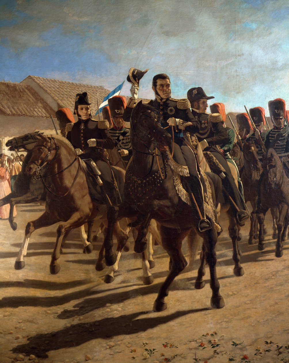 General Jose de San Martin (1778-1850) med sin stab inspicerer tropper ved Rancagua, Chile af Juan Manuel Blanes