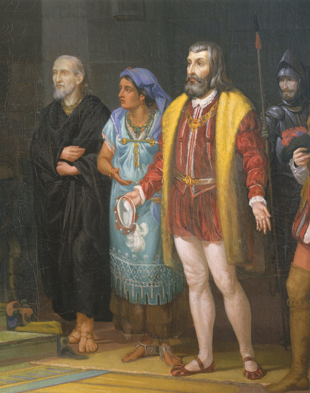 Hernan Cortes, La Malinche og Bartolome de Las Casas, detalje, maleri af Juan Ortega af Juan Ortega