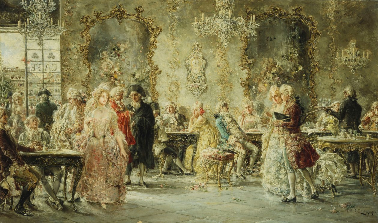 Elegante figurer i en parisisk cafe af Juan Pablo Salinas Tervel