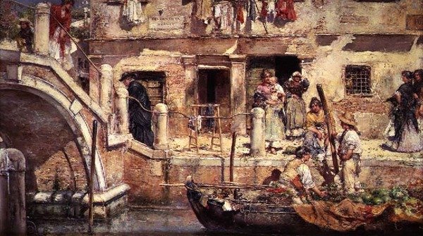På en venetiansk kanal (olie på panel) af Juan Pablo Salinas Tervel