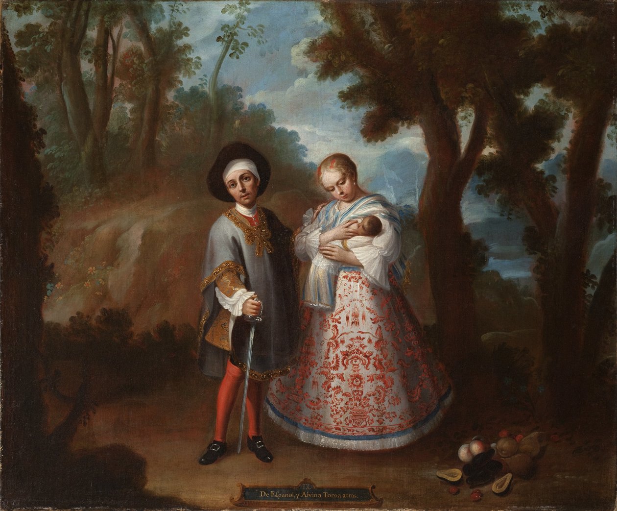 IX. Fra spanier og albino, tilbagevenden tilbage (IX. De español y albina, torna atrás), ca. 1760 af Juan Patricio Morlete Ruiz