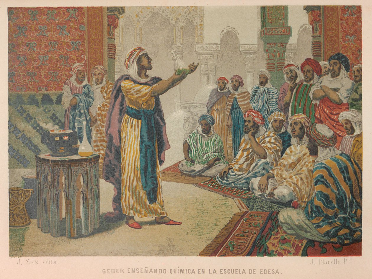 Geber underviste i kemi ved School of Edessa, 1879. af Juan Planella y Rodríguez